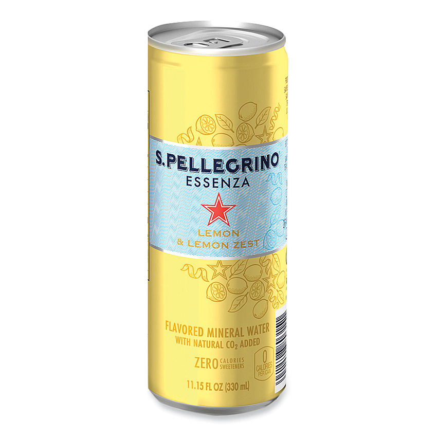 S. Pellegrino Essenza Flavored Mineral Water, Lemon and Lemon Zest, 11.15 oz Can, 8/Pack (12394352)