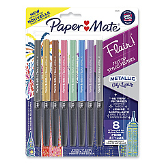 Paper Mate Flair Metallic Porous Point Pen, Stick, Medium 0.7 mm, Assorted Ink and Barrel Colors, 8/Pack (2134319)