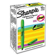 Sharpie Pocket Style Highlighters, Fluorescent Green Ink, Chisel Tip, Green Barrel, Dozen (27026)