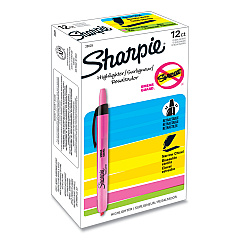 Sharpie Retractable Highlighters, Fluorescent Pink Ink, Chisel Tip, Pink/Black Barrel, Dozen (28029)