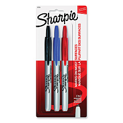Sharpie Retractable Permanent Marker, Fine Bullet Tip, Assorted Colors, 3/Set (32726PP)