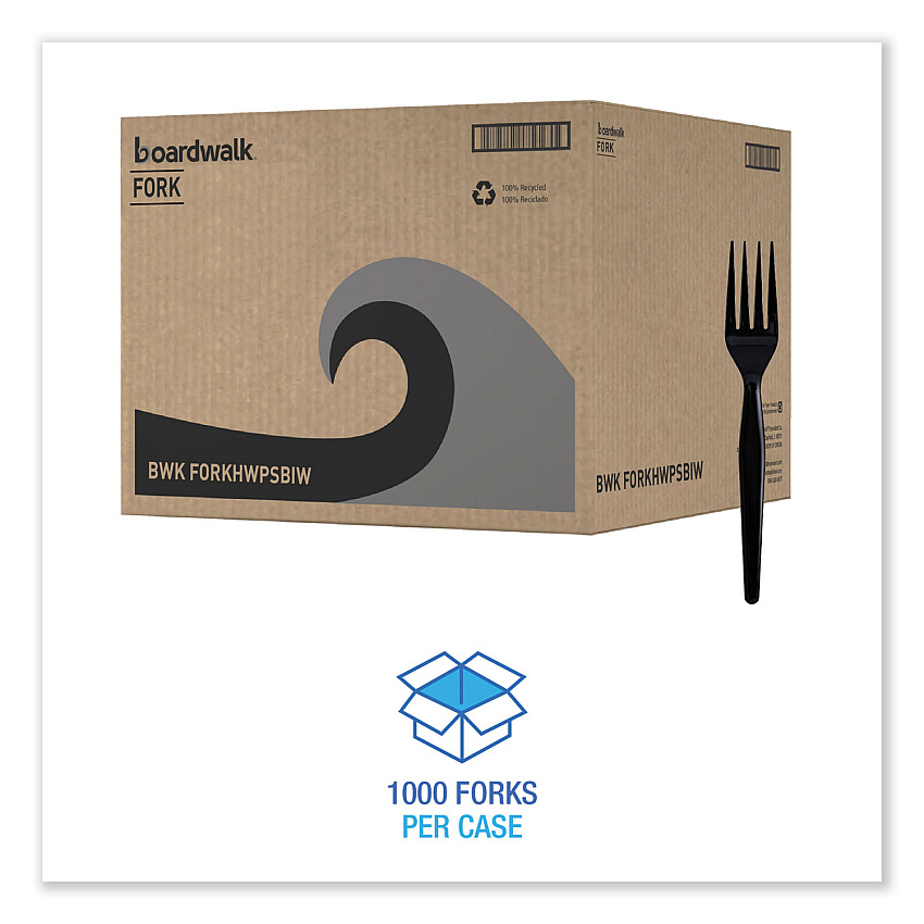 Boardwalk Heavyweight Wrapped Polystyrene Cutlery, Fork, Black, 1,000/Carton (BWKFORKHWPSBIW)