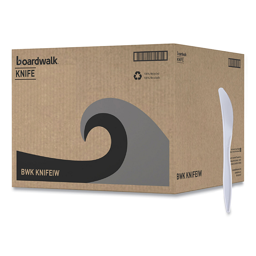 Boardwalk Mediumweight Wrapped Polypropylene Cutlery, Knives, White, 1,000/Carton (BWKKNIFEIW)