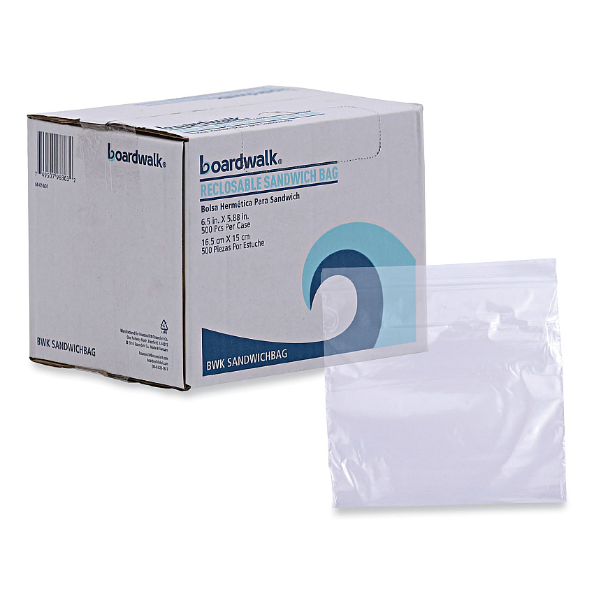 Boardwalk Reclosable Food Storage Bags, Sandwich, 1.15 mil, 6.5" x 5.89", Clear, 500/Box (BWKSANDWICHBAG)
