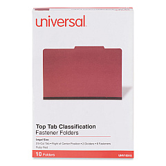 Universal Bright Colored Pressboard Classification Folders, 2 Dividers, Legal Size, Ruby Red, 10/Box (UNV10313)