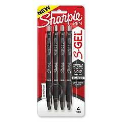 Sharpie S-Gel S-Gel High-Performance Gel Pen, Retractable, Extra-Fine 0.38 mm, Black Ink, Black Barrel, 4/Pack (2141125)