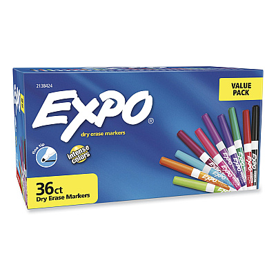 EXPO Low Odor Dry Erase Vibrant Color Markers, Fine Bullet Tip, Assorted Colors, 36/Pack (2138424)