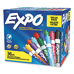 EXPO Low Odor Dry Erase Vibrant Color Markers, Broad Chisel Tip, Assorted Colors, 36/Pack (2135174)