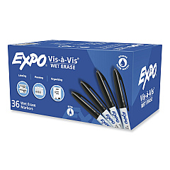 EXPO Vis-a-Vis Wet Erase Marker, Fine Bullet Tip, Black, 36/Pack (2134342)