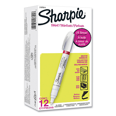 Sharpie Permanent Paint Marker, Medium Bullet Tip, White, Dozen (2107614)