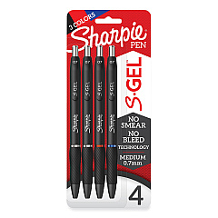 Sharpie S-Gel S-Gel High-Performance Gel Pen, Retractable, Medium 0.7 mm, Assorted Ink Colors, Black Barrel, 4/Pack (2096174)