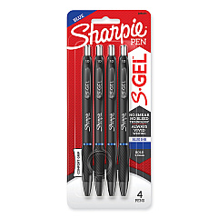 Sharpie S-Gel S-Gel High-Performance Gel Pen, Retractable, Bold 1 mm, Blue Ink, Black Barrel, 4/Pack (2096171)