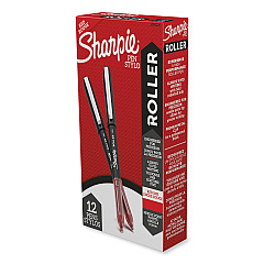 Sharpie Roller Professional Design Roller Ball Pen, Stick, Fine 0.5 mm, Red Ink, Black Barrel, Dozen (2093226)