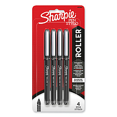 Sharpie Roller Professional Design Roller Ball Pen, Stick, Fine 0.5 mm, Black Ink, Black Barrel, 4/Pack (2093222)