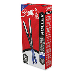 Sharpie Roller Professional Design Roller Ball Pen, Stick, Fine 0.5 mm, Blue Ink, Black Barrel, Dozen (2093199)