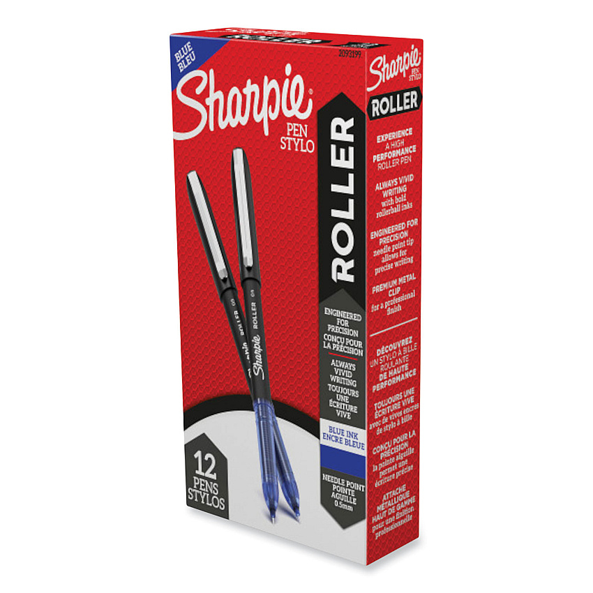 Sharpie Roller Professional Design Roller Ball Pen, Stick, Fine 0.5 mm, Blue Ink, Black Barrel, Dozen (2093199)