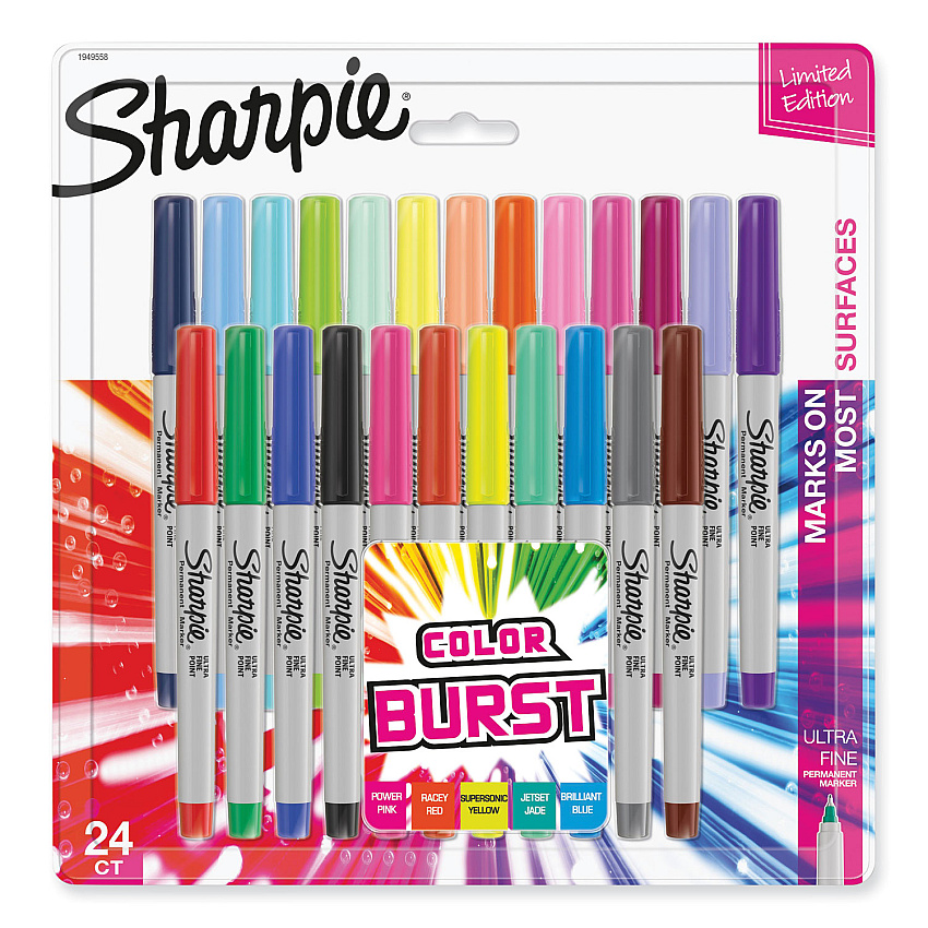 Sharpie Ultra Fine Tip Permanent Marker, Extra-Fine Needle Tip, Assorted Limited Edition Color Burst and Classic Colors, 24/Pack (1949558)