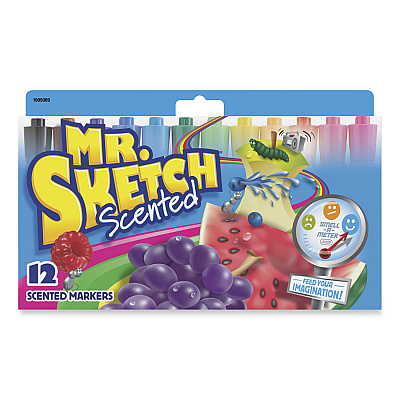 Mr. Sketch Scented Watercolor Marker, Broad Chisel Tip, Assorted Colors, 12/Set (1905069)