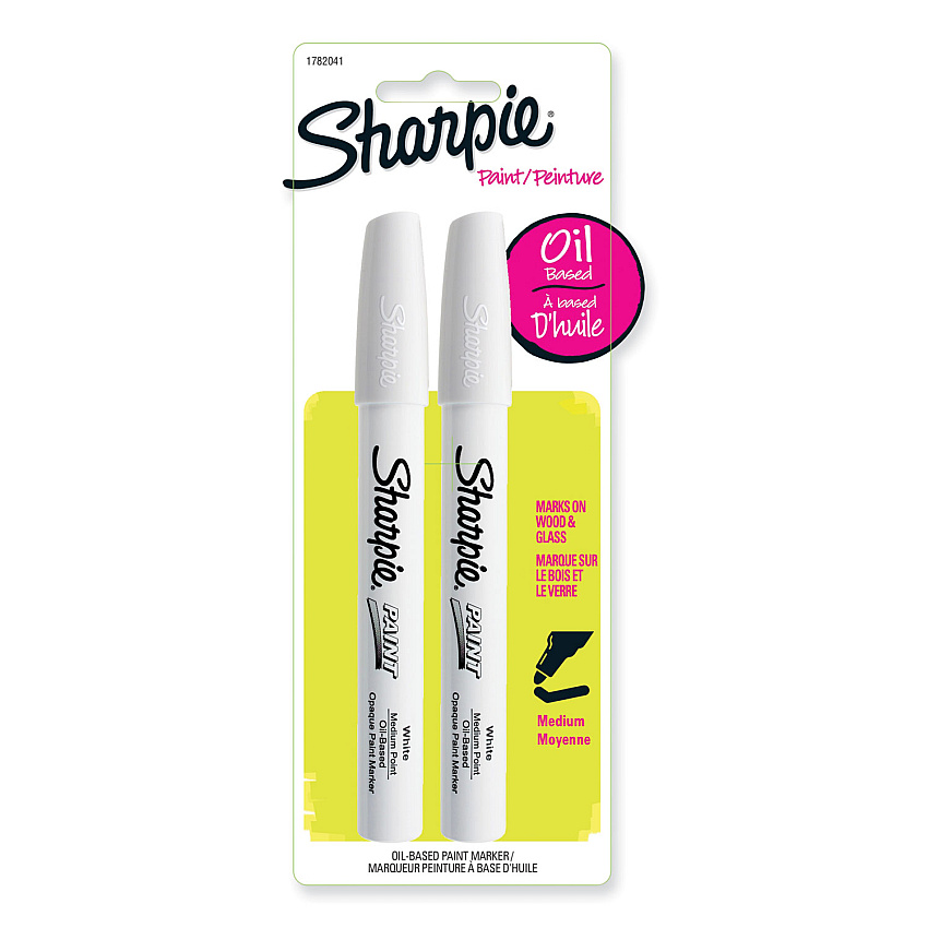 Sharpie Permanent Paint Marker, Medium Bullet Tip, White, 2/Pack (1782041)