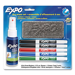 EXPO Dry Erase Marker, Eraser and Cleaner Kit, Fine Bullet Tip, Assorted Colors, 5/Set (80675)