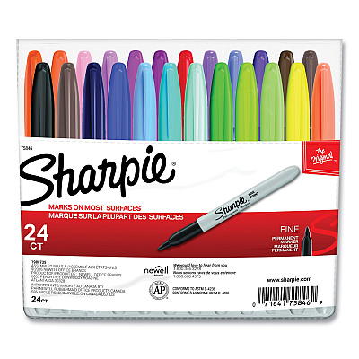 Sharpie Fine Tip Permanent Marker, Fine Bullet Tip, Assorted Colors, 24/Set (75846)