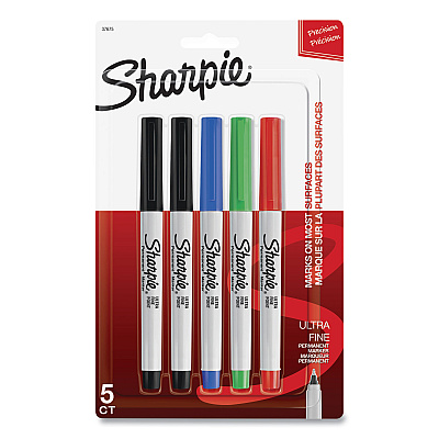Sharpie Ultra Fine Tip Permanent Marker, Extra-Fine Needle Tip, Assorted Colors, 5/Set (37675PP)
