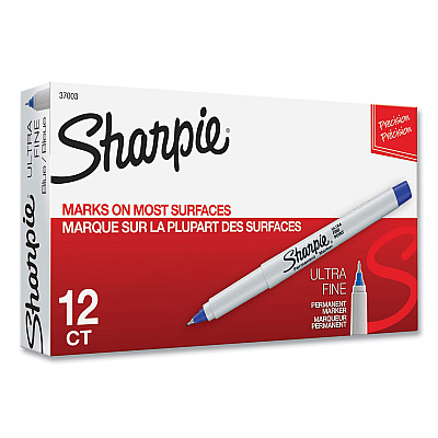 Sharpie Ultra Fine Tip Permanent Marker, Extra-Fine Needle Tip, Blue, Dozen (37003)