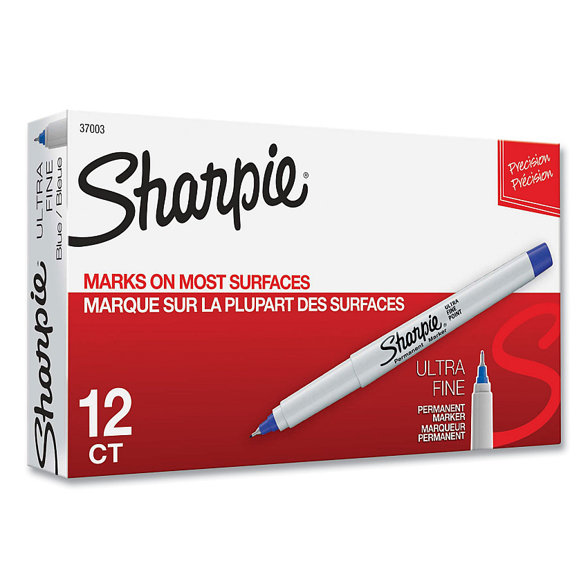 Sharpie Ultra Fine Tip Permanent Marker, Extra-Fine Needle Tip, Blue, Dozen (37003)