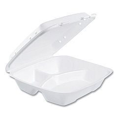 Dart Insulated Foam Hinged Lid Containers, 3 Compartments, 9.01 x 9.4 x 3.1, White, 200/Carton (90HTPF3VR)