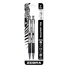 Zebra F-301 Ballpoint Pen, Retractable, Fine 0.7 mm, Black Ink, Stainless Steel/Black Barrel, 2/Pack (27112)