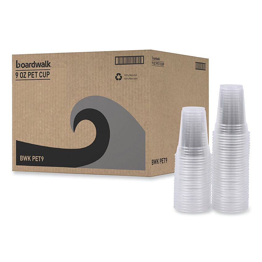 Boardwalk Clear Plastic Cold Cups, 9 oz, PET, 20 Cups/Sleeve, 50 Sleeves/Carton (BWKPET9)