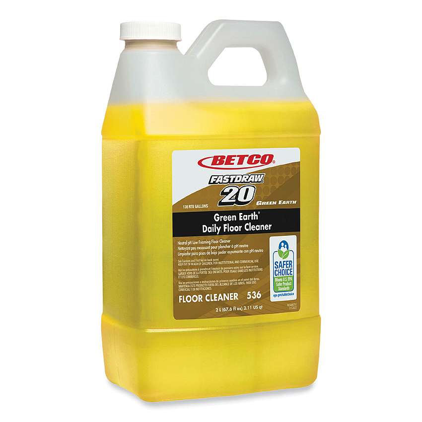 Betco Green Earth Daily Floor Cleaner, 2 L Bottle, Unscented, 4/Carton (5364700)