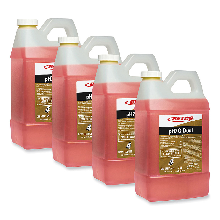 Betco pH7Q Dual Neutral Disinfectant Cleaner, Lemon Scent, 67.6 oz Bottle, 4/Carton (3554700)