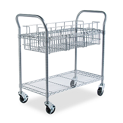 Safco Wire Mail Cart, 600-lb Capacity, 18.75w x 39d x 38.5h, Metallic Gray (5236GR)