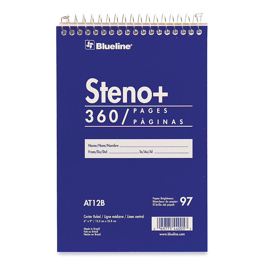 Blueline High-Capacity Steno Pad, Medium/College Rule, Blue Cover, 180 White 6 x 9 Sheets (AT12B)