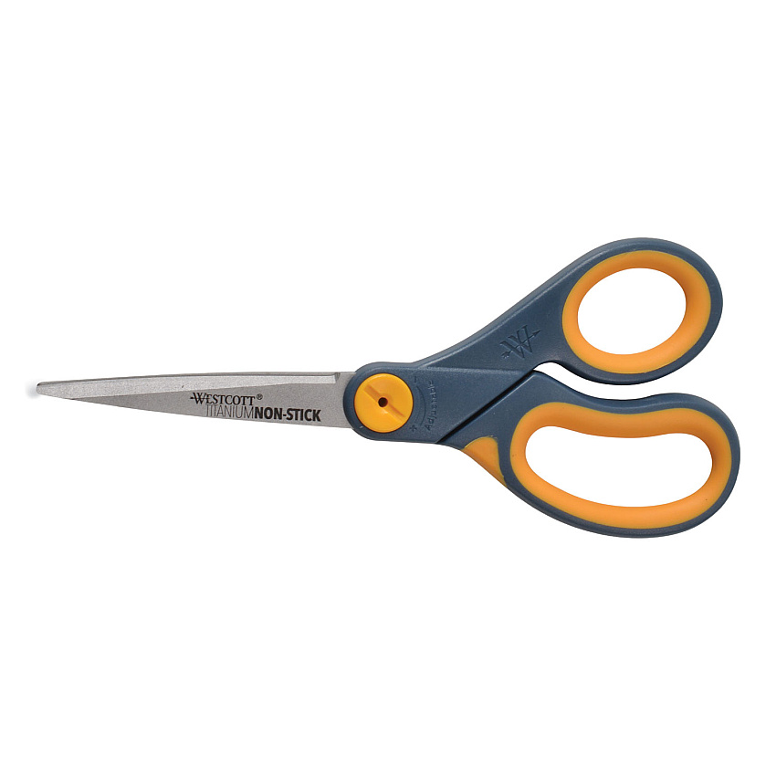 Westcott Non-Stick Titanium Bonded Scissors, 8" Long, 3.25" Cut Length, Gray/Yellow Straight Handles, 3/Pack (15454)