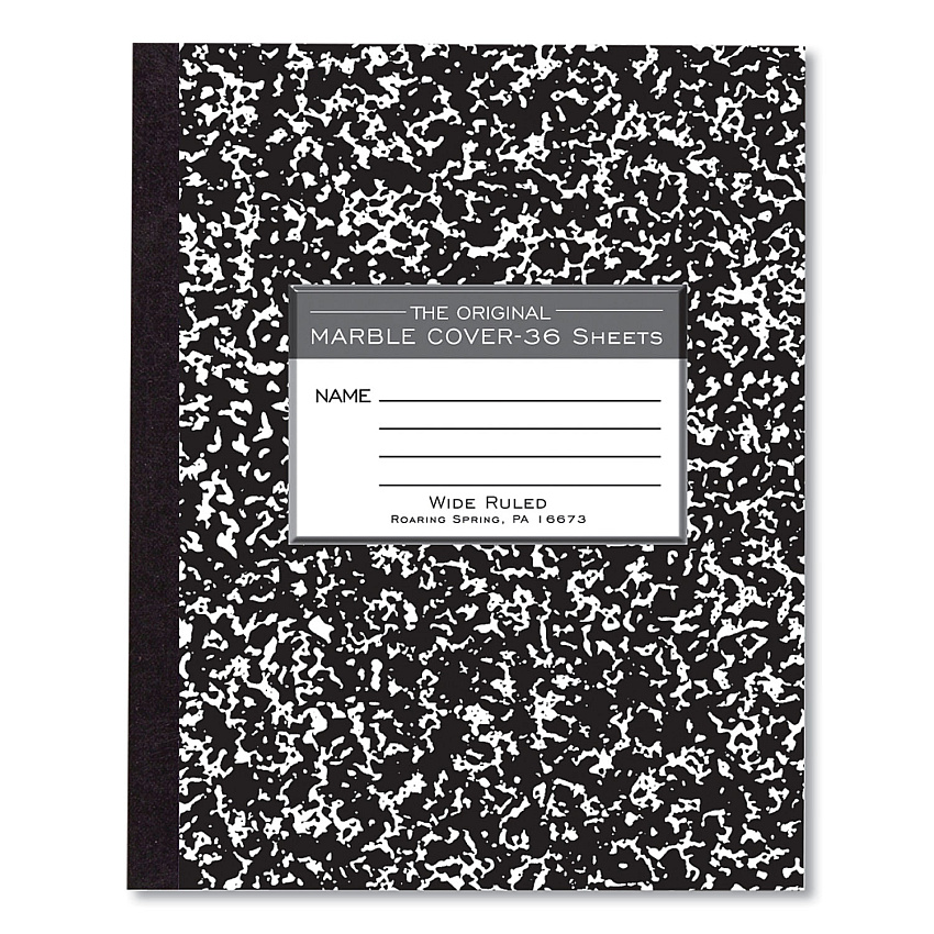 Roaring Spring Marble Cover Composition Book, Wide/Legal Rule, Black Marble Cover, 8.5 x 7, 36 Sheets (77332)
