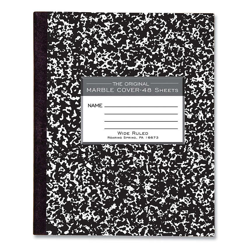 Roaring Spring Marble Cover Composition Book, Wide/Legal Rule, Black Marble Cover, 8.5 x 7, 48 Sheets (77333)