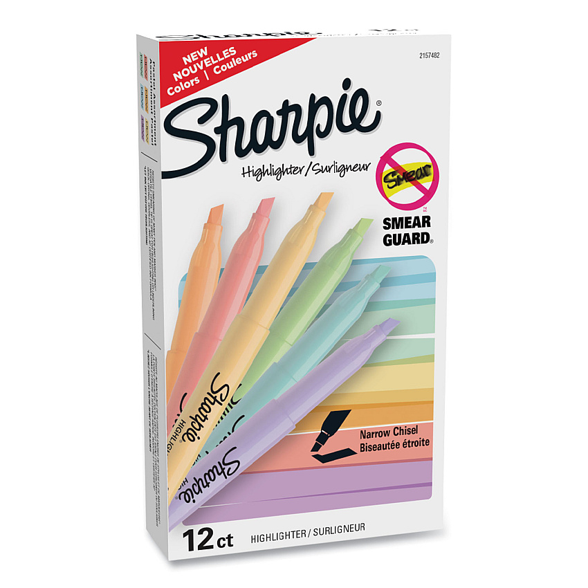 Sharpie Pocket Style Highlighters, Assorted Ink Colors, Chisel Tip, Assorted Barrel Colors, 12/Pack (2157482)