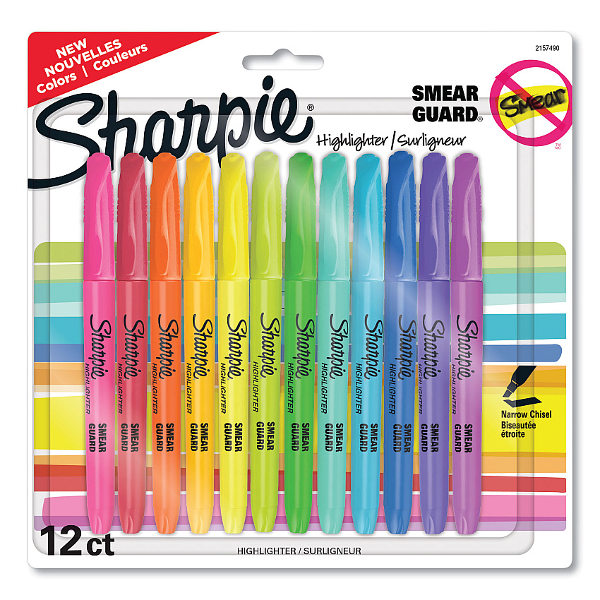 Sharpie Pocket Style Highlighters, Assorted Ink Colors, Chisel Tip, Assorted Barrel Colors, 12/Pack (2157490)