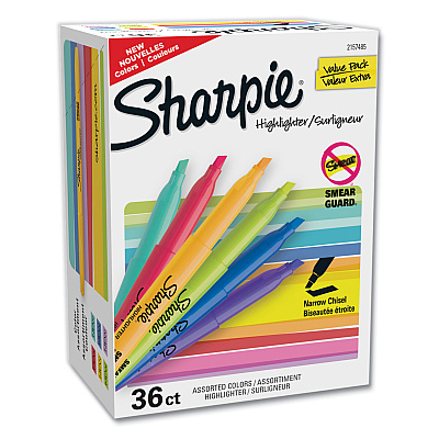 Sharpie Pocket Style Highlighters, Assorted Ink Colors, Chisel Tip, Assorted Barrel Colors, 36/Pack (2157485)