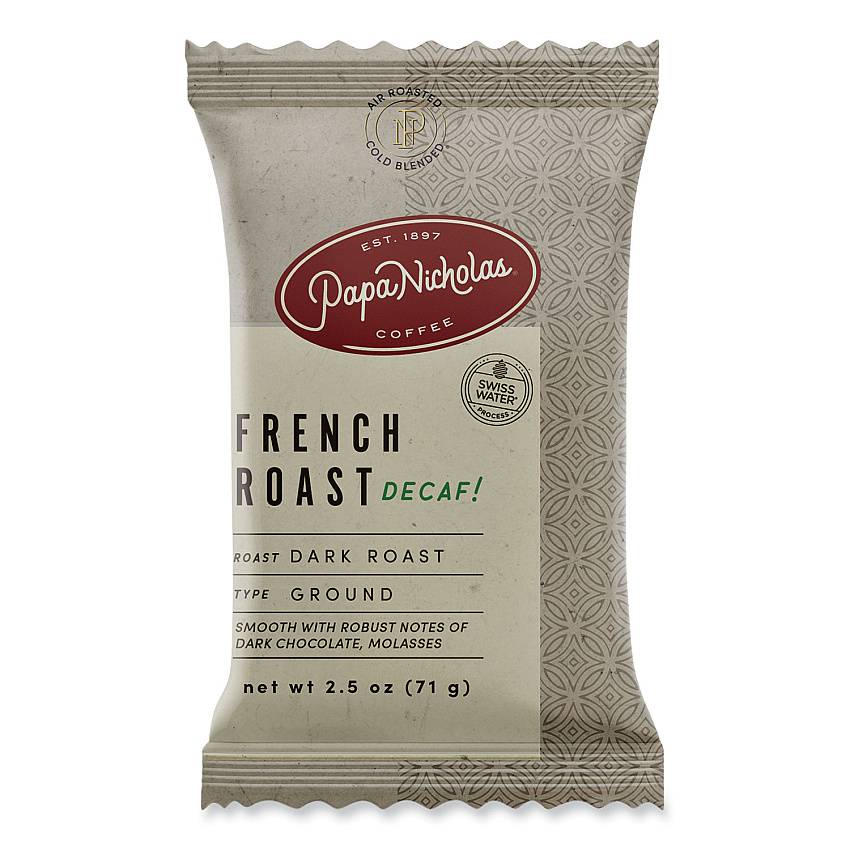 PapaNicholas Coffee Premium Coffee, Decaffeinated French Roast, 18/Carton (25186)
