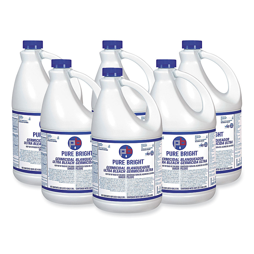 Pure Bright Liquid Bleach, 1 gal Bottle, 6/Carton (BLEACH6)