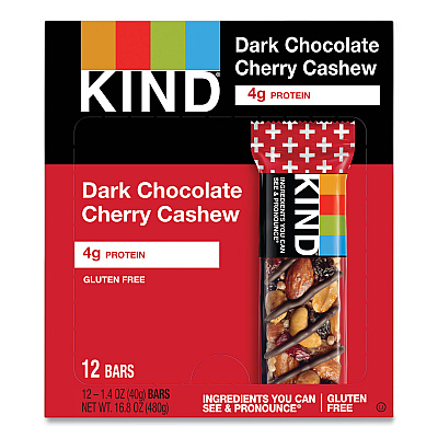 KIND Plus Nutrition Boost Bar, Dk ChocolateCherryCashew/Antioxidants, 1.4 oz, 12/Box (17250)