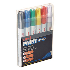 uni-Paint Permanent Marker, Medium Bullet Tip, Assorted Colors, 6/Set (63630)