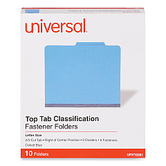 Universal Bright Colored Pressboard Classification Folders, 2 Dividers, Letter Size, Cobalt Blue Cover, 10/Box (UNV10301)