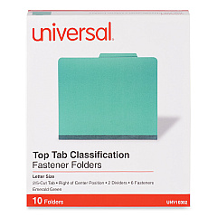 Universal Bright Colored Pressboard Classification Folders, 2 Dividers, Letter Size, Emerald Green, 10/Box (UNV10302)
