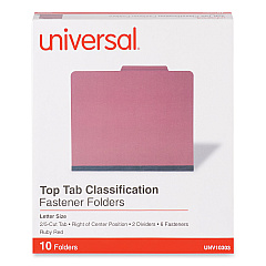 Universal Bright Colored Pressboard Classification Folders, 2 Dividers, Letter Size, Ruby Red, 10/Box (UNV10303)