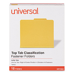 Universal Bright Colored Pressboard Classification Folders, 2 Dividers, Letter Size, Yellow, 10/Box (UNV10304)