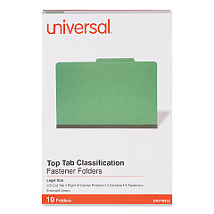 Universal Bright Colored Pressboard Classification Folders, 2 Dividers, Legal Size, Emerald Green, 10/Box (UNV10312)